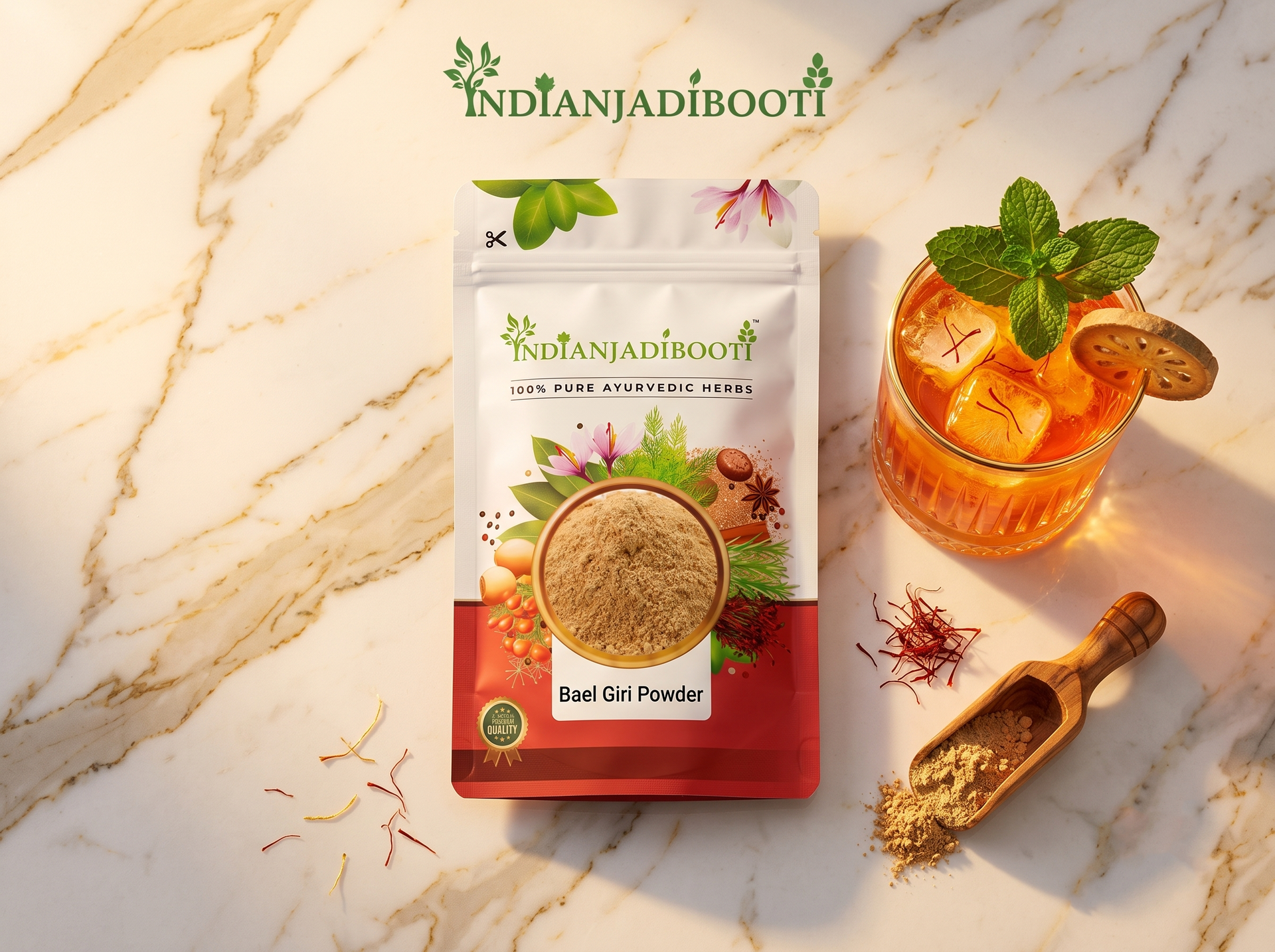 IndianJadiBooti Bael Pulp Powder | Stone Apple (Aegle Marmelos) | Natural Gut Cooler & Digestion Regulator | Ideal for Summer Sharbat, IBS & Stomach Acid | Wood Apple Fruit | 100g Pack of 2