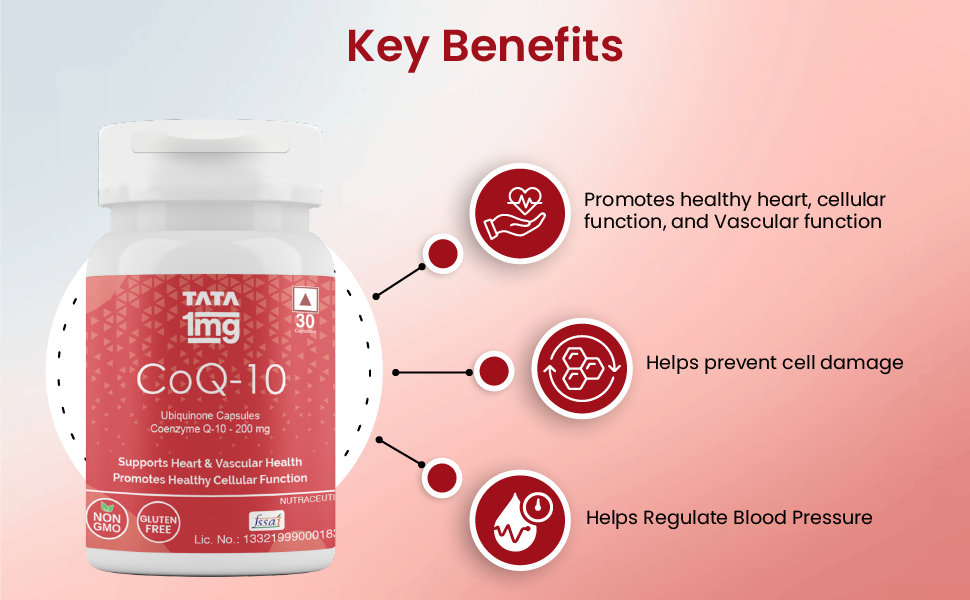 Tata 1mg CoQ 10 (Coenzyme 10) ((200mg)) Capsules, Supports Heart and Vascular Health, Promotes Healthy Cellular Function For Unisex , 50 grams