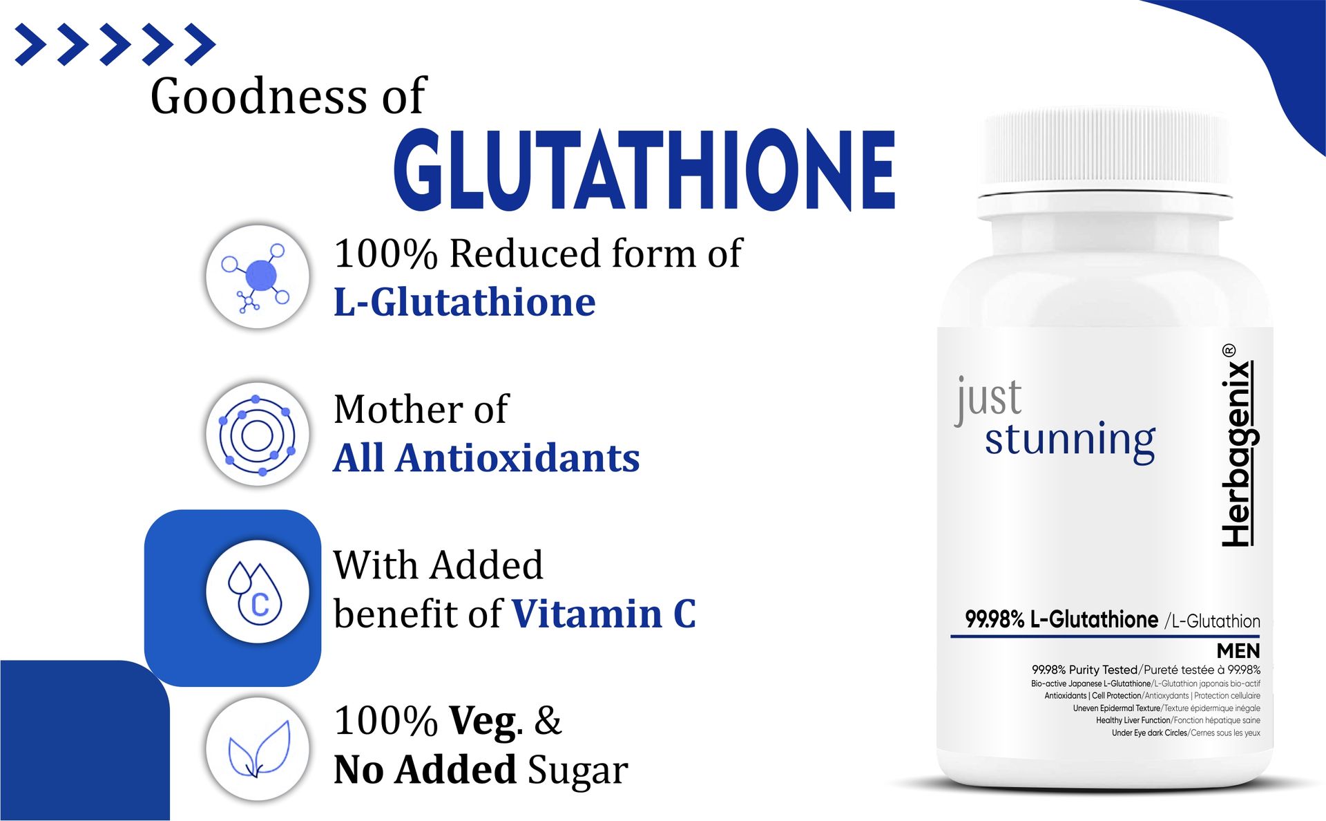 Glutathione-Tablets For Skin-Whitening L-Glutathione Reduced, Vitamin C, E, Biotin, milk thistle powder, Hyaluronic Acid, Collagen Supplements For Men-60 Glow Tablet (No Capsule/capsules)