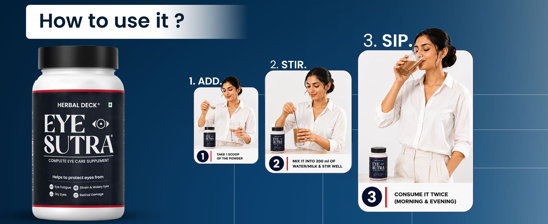 Herbal Deck Eye Sutra - Natural Eye Care Supplement for Optimal Vision and Wellness | Helps in Eye Vision Care Strain, Dryness, Redness & Itching | Protects from Blue light & Dryness