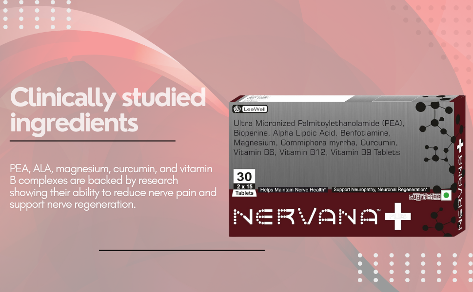 Nervana +Plus (LeeWell) Chewable Alpha Lipoic Acid, Palmitoylethanolamide, Benfotiamine Supplement | Nerve Pain, Nerve damage, Nerve weakness, Nerve Blocks, Sciatica Pain, Tingling Sensation support | Curcumin, Bioperine, Commiphora Myrrha, Magnesium glycinate, Vitamin B12, B6, B9 & B1 - 30 sugar free tablets