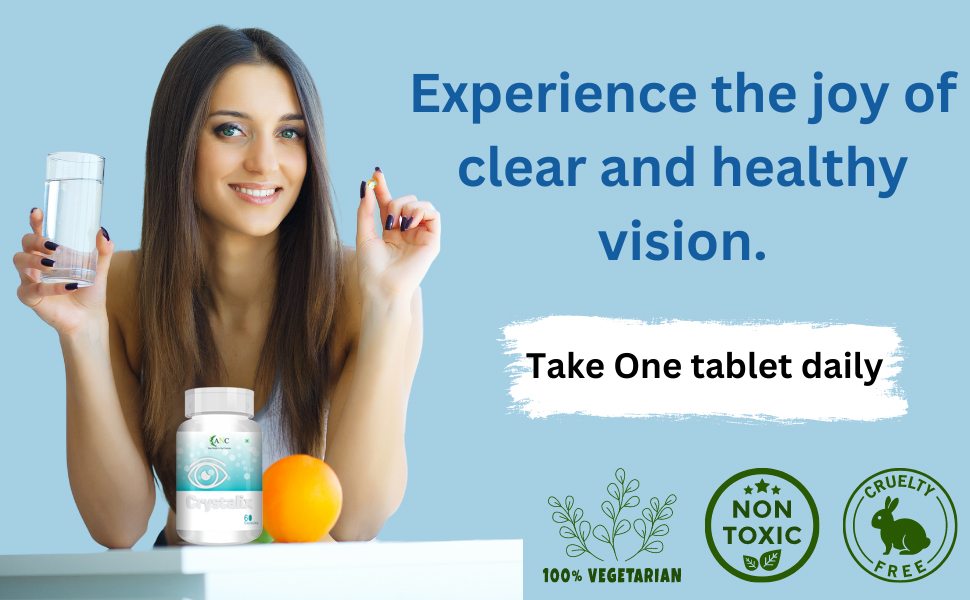 ANC Crystalix Eye Supplement Lutein, Zeaxanthin, Vitamin A, Vitamin B2, Vitamin E Support Eye Health, Helps in Improve Vision, Kids & Adults, Digital Safe Guard, Blue Light, Veg 60 Capsules-Pack of 1