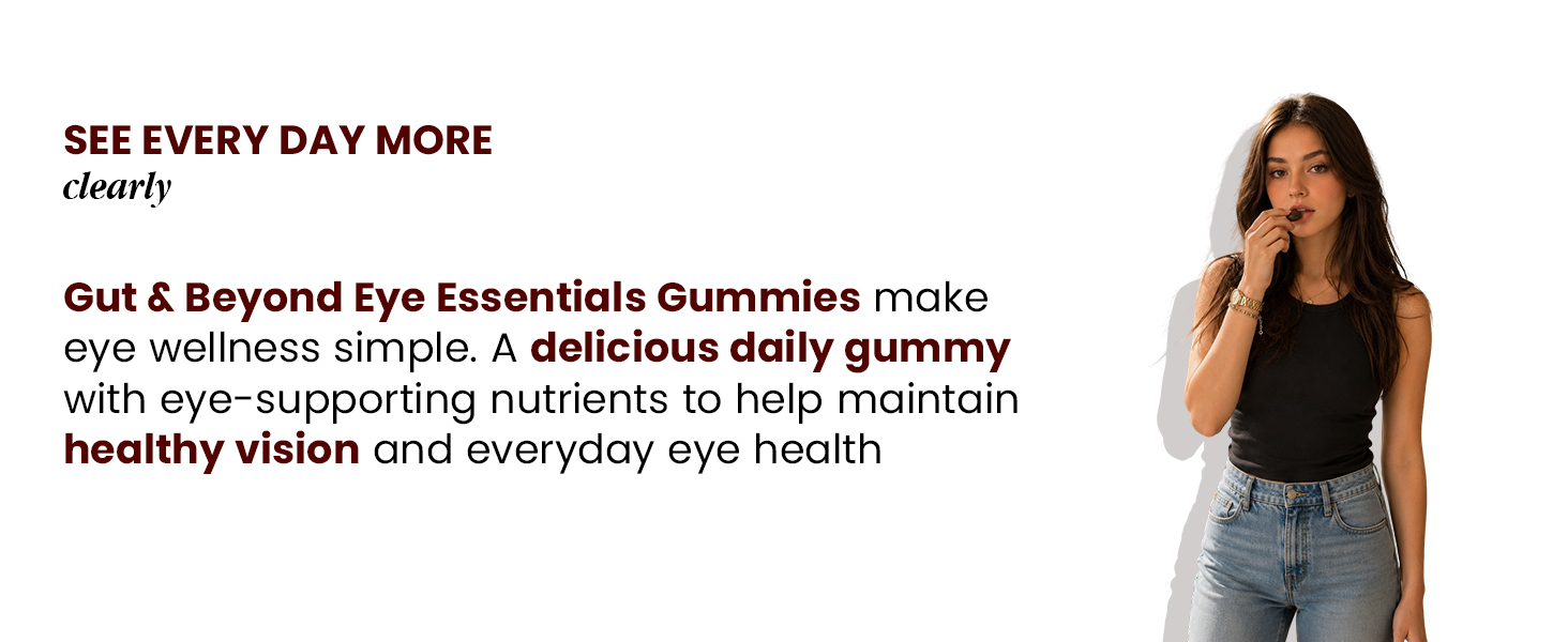 Gut and Beyond Eye Essentials Gummies 60 Count | Lutein and Astaxanthin for Blue Light Protection | Reduces Eye Fatigue and Digital Eye Strain | Vision Clarity | Coffee Flavour