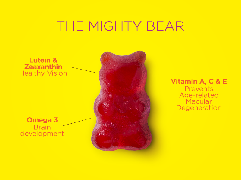 NutriBears Eye Health Vitamins for Kids, Soft Chewable Gummies with Lutein, DHA, and Zeaxanthin for Ocular Support, Daily Supplement, Strawberry Flavour, 90 Gummy Bears, 3-Pack