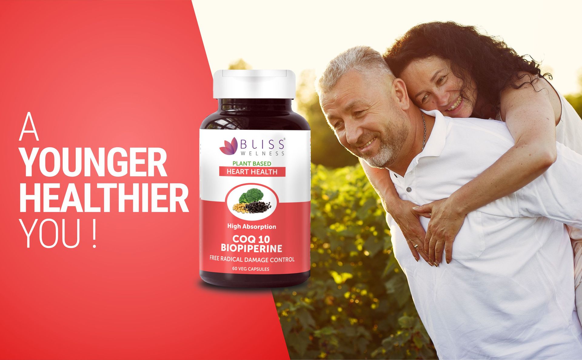 Bliss Welness Coenzyme Q10 (CoQ10) 200mg Bio Piperine 5mg | Heart Healthy Ageing High Absorption Glowing Skin Immunity Energy Boost Health Supplement - 60 Vegetarian Tablets