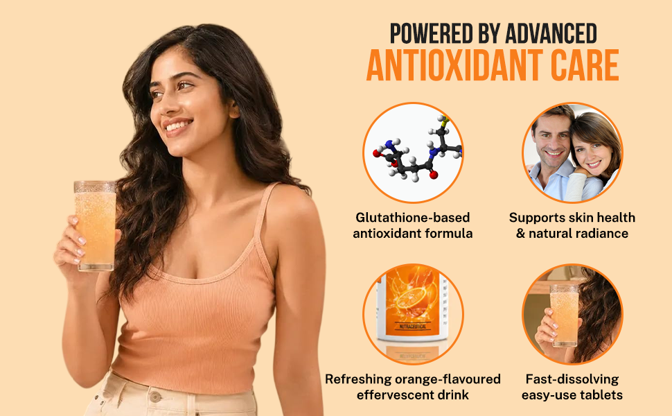 Glutathione Effervescent Tablets | Orange Flavour | Antioxidant Formula for Skin Radiance & Glowing Skin | Daily Wellness Drink | Easy-Dissolve Tablets | 15 Tablets Pack of-1