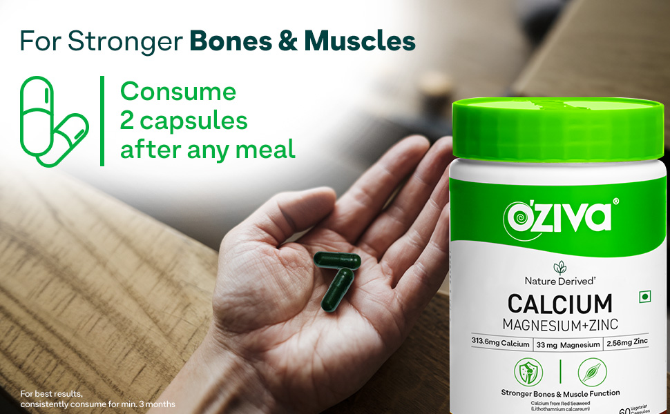 OZiva Calcium Magnesium Zinc with Vitamin D3, Bone Health, 60 Caps