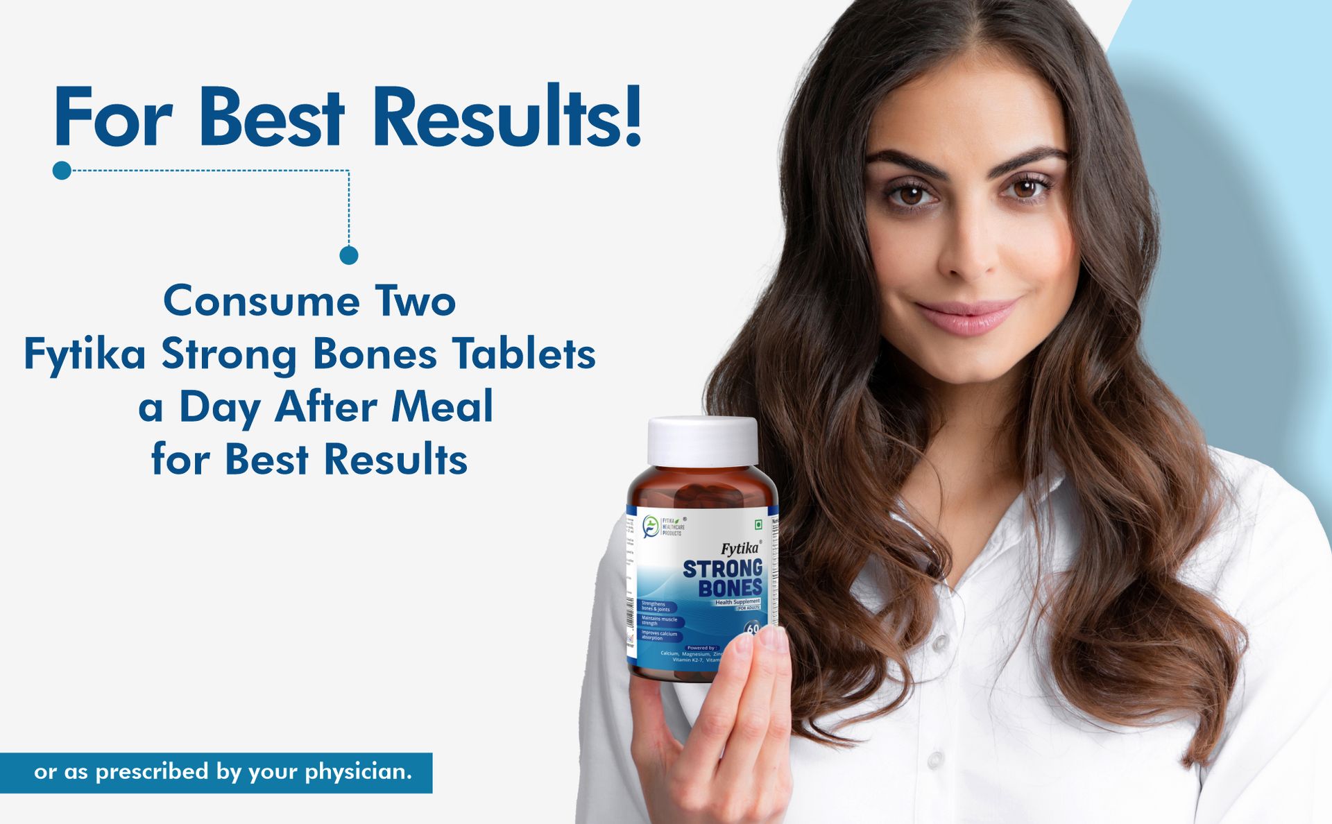 Fytika Strong Bones - 60 TABS (Pack of 1) | Calcium 1000mg + Vitamin D3 400IU Supplement with Magnesium, Zinc,Coper & Vitamin K2 for Complete Bone, Joint & Muscle Health - Women and Men