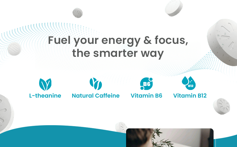 Neuro Energy & Focus Gum - Iced Coffee | Quick Energy Boost & Enhanced Focus | Natural Caffeine + 60 mg L-Theanine + Vitamin B6 & B12 | No Added Sugar | Aspartame Free | 45 Gums