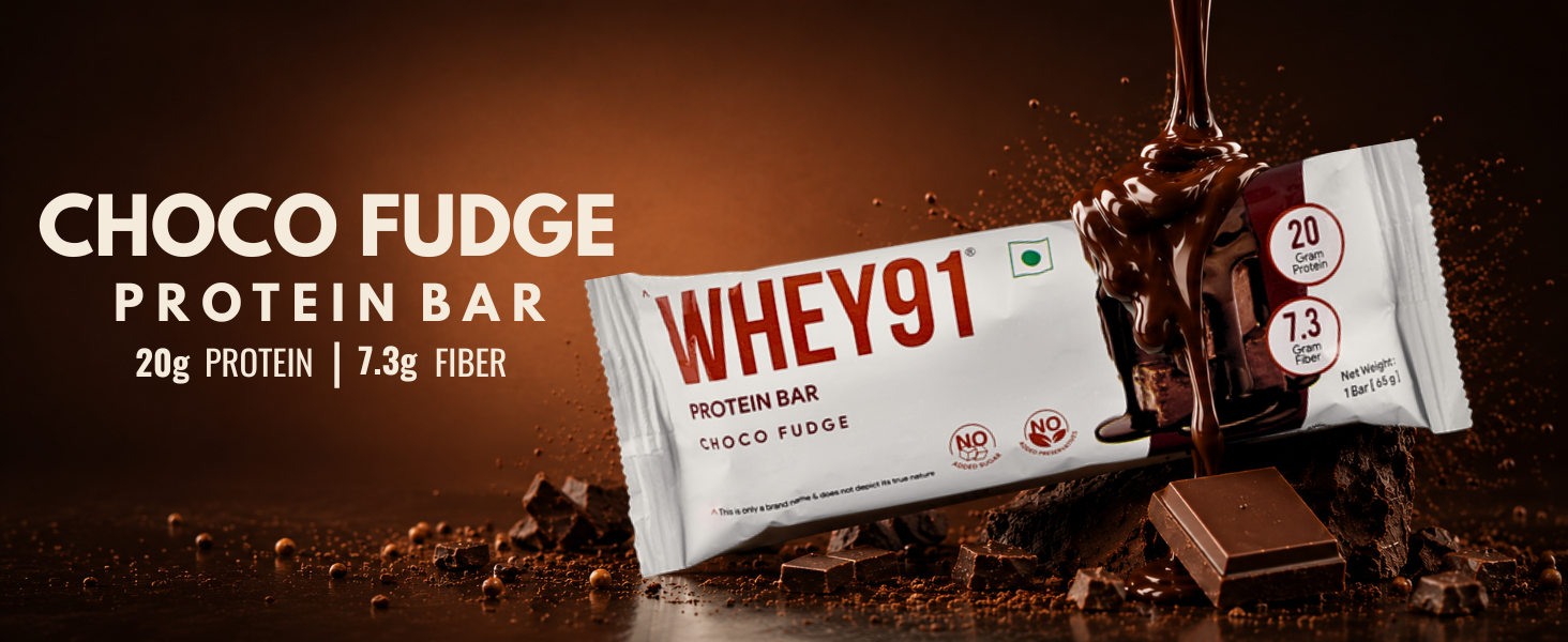 Whey91 Choco Fudge Protein Bar, 20g Protein & 7.3g Fiber in each, No Added Sugar, No Artificial Flavour, 390g- (Pack of 6)