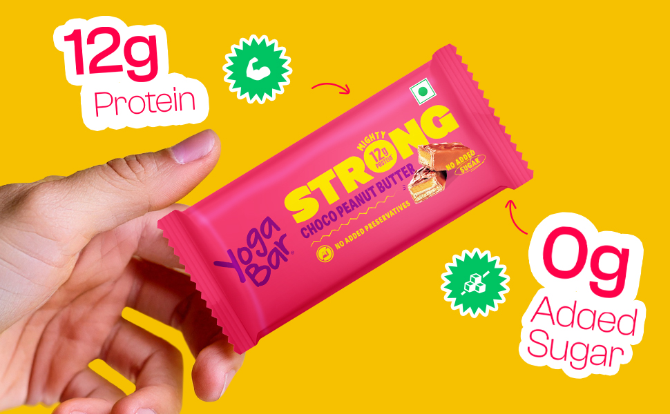 Yogabar Strong Choco Peanut Butter Protein Bars(Pack of 6), 12g Protein, No Added Sugar, No Preservatives