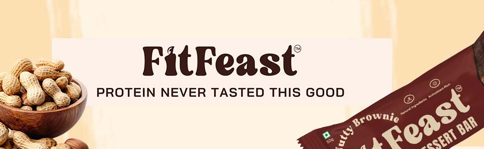 FitFeast Nutty Brownie Dessert Protein Bar, Pack of 6 | 12g Protein per 45g Bar| Blended of Chocolate and Nuts Flavour | Zero Added Sugar & No Artificial Preservatives | As Seen on Shark Tank