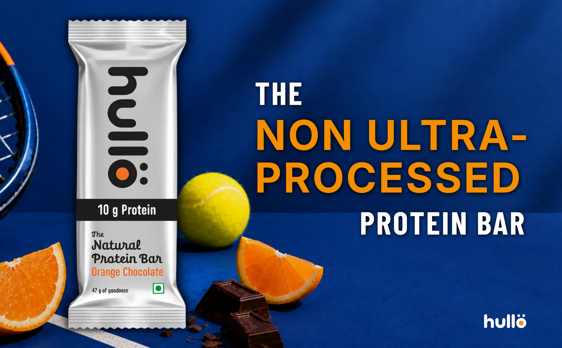 Hullo The Natural Protein Bar Chocolate Orange - 10g Protein (6 X 47g) | High Fiber & Rich in Omega 3, 6, and 9 | Healthy Snack for Gym, Office & Travel | Dairy Free, Soy Free & Non Ultra Processed