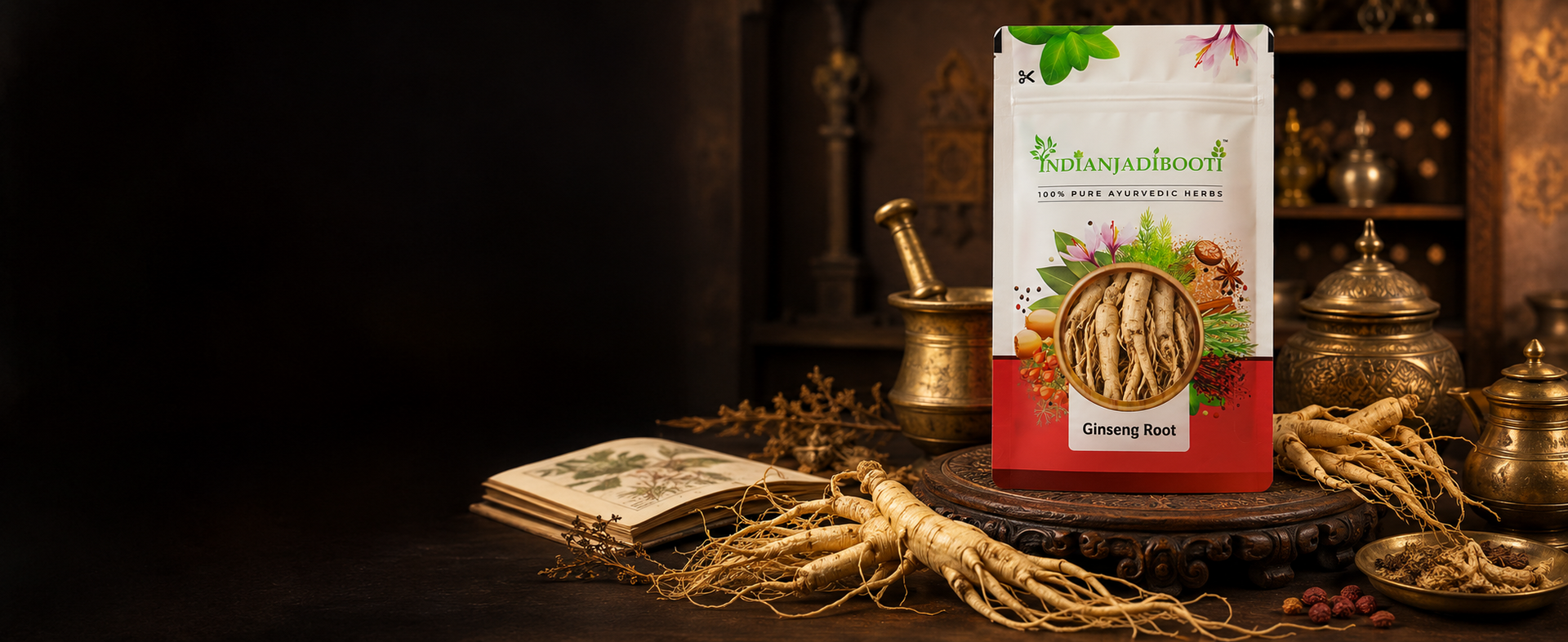 Indian Jadi Booti Panax Ginseng Root for Instant Energy and Mental Sharpness - 100% Pure Whole Dried Ginseng for Stamina & Immunity - 10g