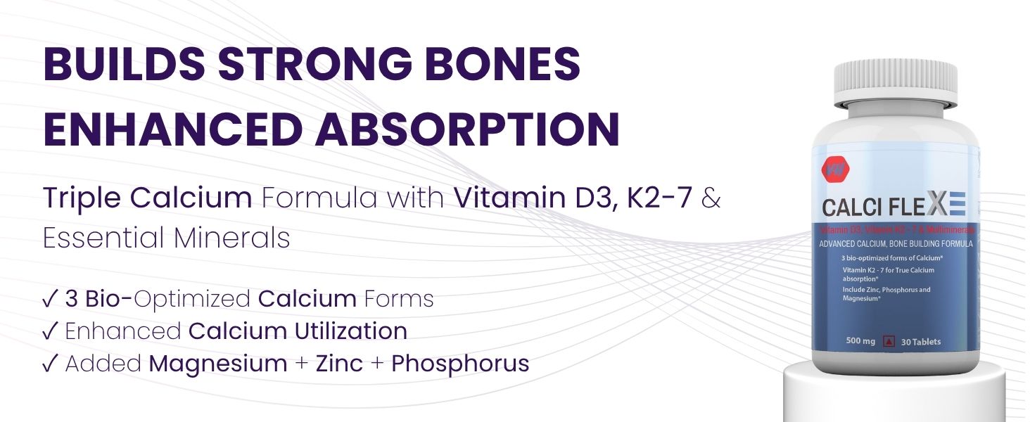Calcium And Vitamin D3 Tablets | Calcium Tablets for Women & Men | Magnesium Zinc Supplement With Vitamin D3 + K2 MK7 To Support Bones health, Joints & Immunity CALCIFLEX by Vitaminhaat - 30 Tablets