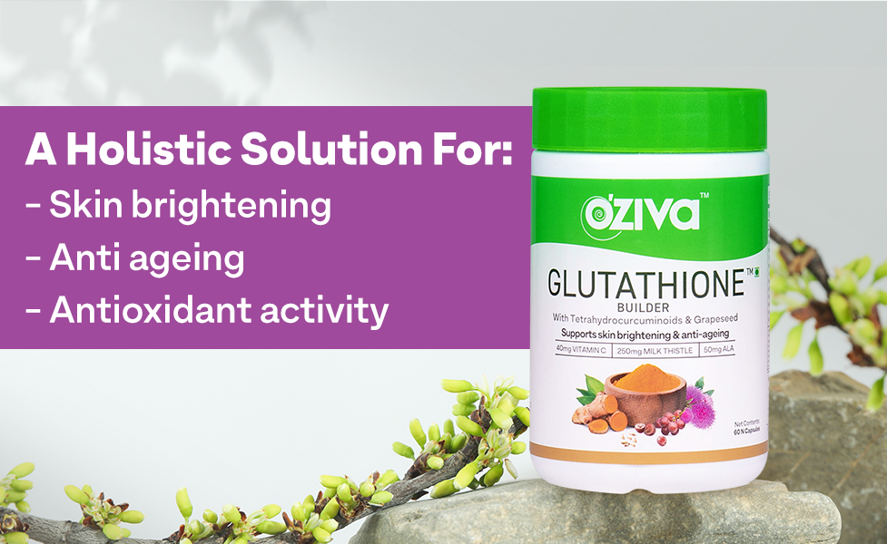 OZiva Plant Based Glutathione Builder, Skin Glow, Anti-Ageing, 120 Caps