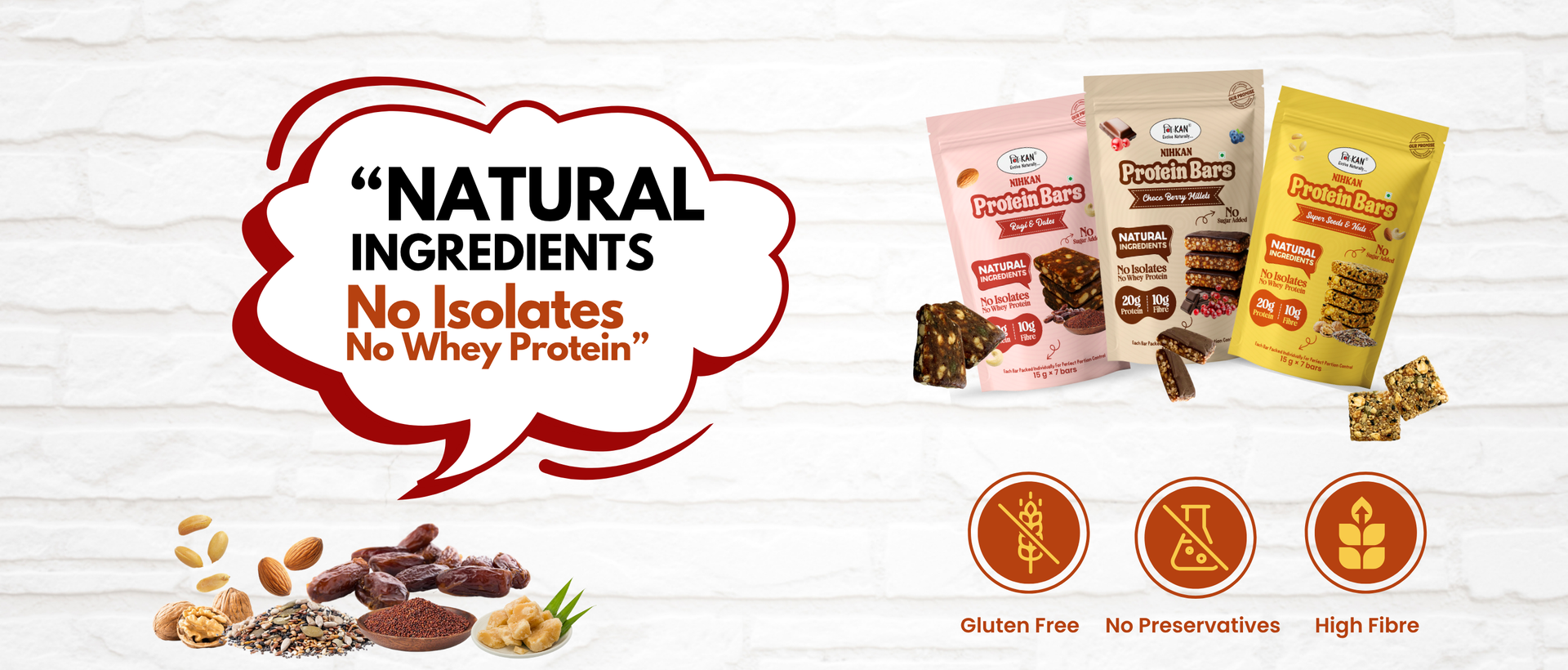 NIHKAN Choco Berry Millets Protein Mini Bars | Sugar-Free, Preservatives Free, Natural Ingredients Energy bar | Made with Millets, Dark chocolate & Cranberries Blueberries | Gluten free & Vegan | 15 g x 7 bites
