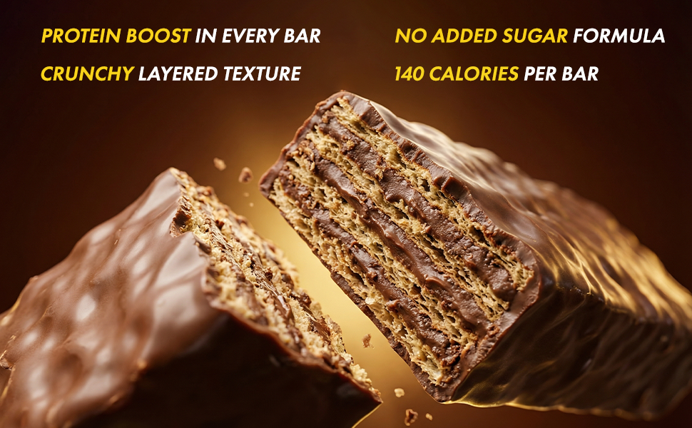 BAKEMATE Power Crunch Protein Wafer Bars | No Added Sugar | High Protein & High Fiber | 100% Vegetarian 120 g