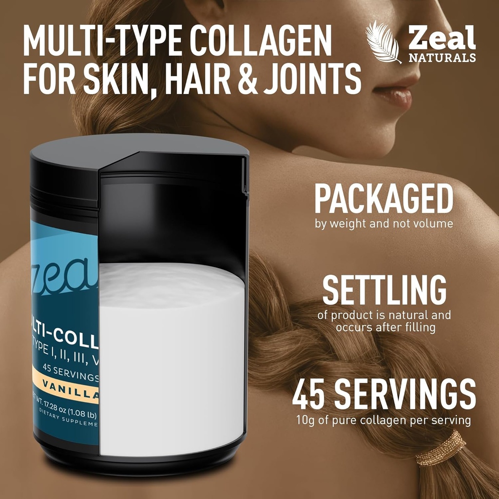 Premium Multi Collagen Peptides Protein Powder (1, 2, 3, 5 & 10) with Vitamin C, Biotin, Hyaluronic Acid, for Hair Skin and Nails - Marine, Bovine, Chicken & Eggshell (Vanilla, 45 Servings) 5