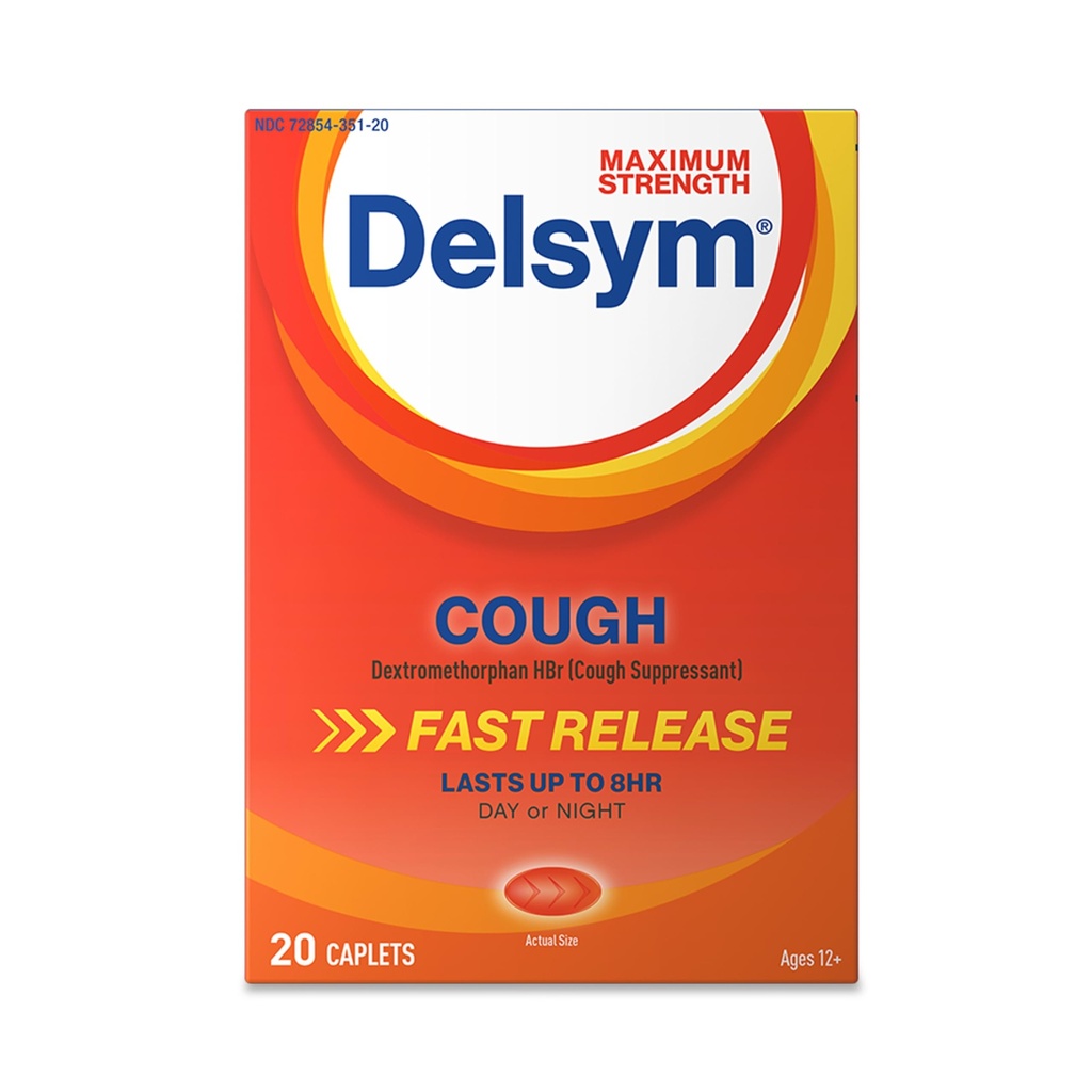 Delsym Maximum Stärke Cough Suppressant, Fast Release Caplets, dauert bis zu 8 Stunden Tag oder Nacht, 20 Zähler