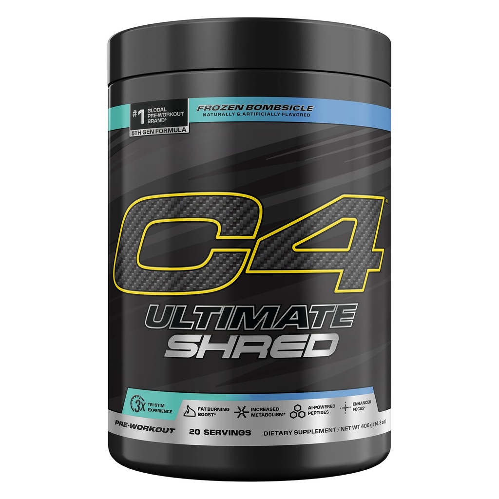 Cellucor C4 Ultimate Shred Pre Workout Powder, Metabolismus-Ergänzung mit Cayenne Extract+300mg Koffein+TeaCrine+Dynamin - Gefrorenes Bombsicle, 20 Portionen