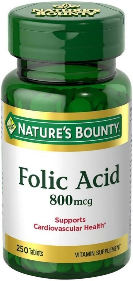 Folic Acid 800 mcg Tablets Maximum Strength, 2 Bottles (250 Count)
