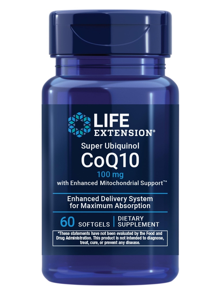 Life Extension Super Ubiquinol CoQ10 mit Enhanced Mitochondrial Support, Potent Heart Health & Cellular Energy Production Support, Ultra-absorbierbar, Glutenfrei, Non-GMO, 100 mg, 60 Softgels
