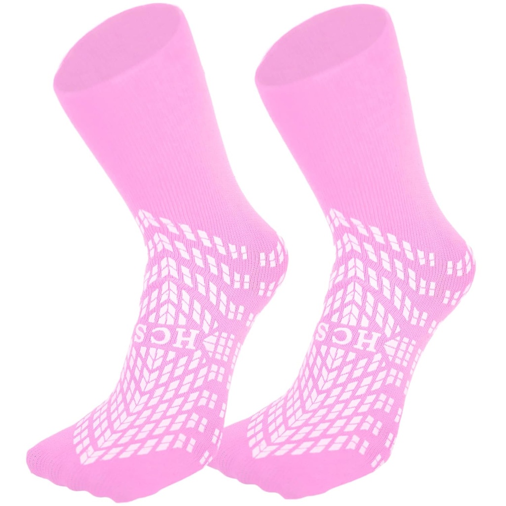 HCS Non-Slip Hospital Socken mit Griffen für Damen und Herren (6 Paare) - 360 All-Around Tread Non-Slip Sock für Ältere/Senioren - Hospital Grip Socken, Fall Risk Patient Hausschuhe (Pink, Regular)