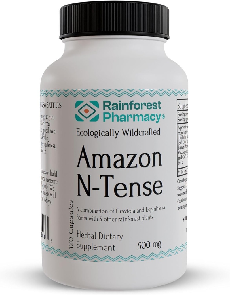 Rainforest Pharmacy N-Tense Soursop Graviola Kapseln 500mg | Wildcrafted Graviola Plus 7 Rainforest Kräuter zur Unterstützung normaler zellulärer Gesundheit| 120 vegetarische Kapseln