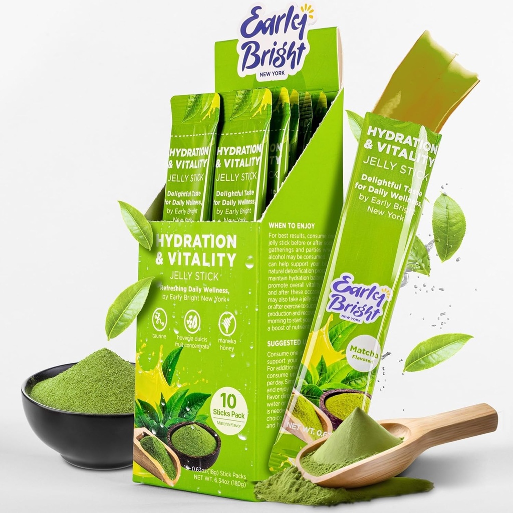 Jelly Sticks - Matcha-Flavored for Better Morning Nach dem Trinken, Liver Support & Vitality mit Taurine & DHM, Feel Refreshed and Energized, 18gX10ea