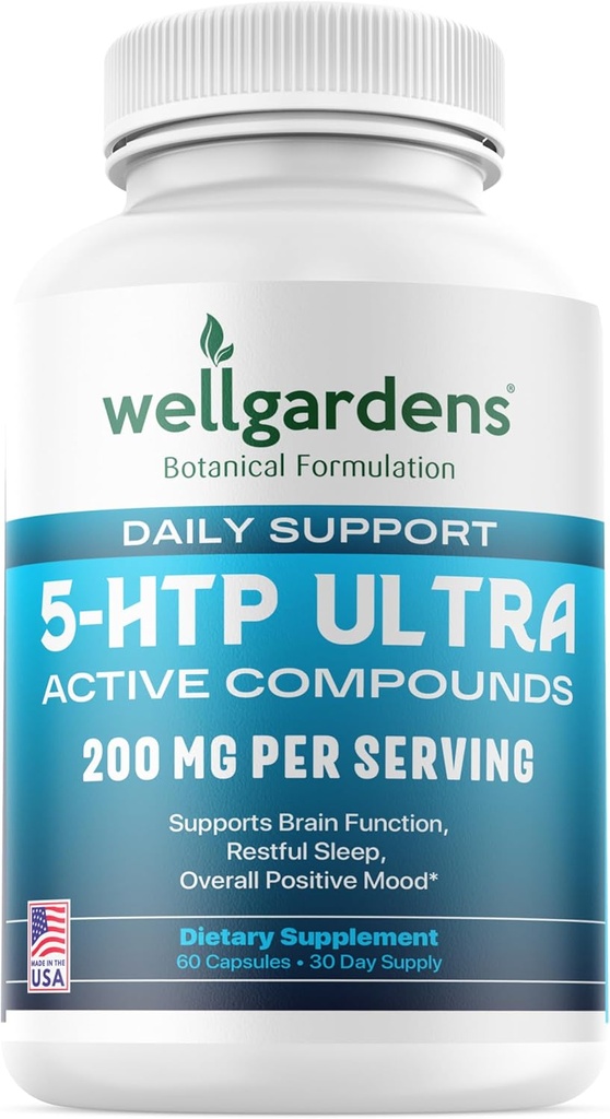 100% Pure 200 MG 5-HTP Ultra für gesunden Schlaf und Wohlbefinden - Unterstützung Mood, Stress, Schlaf - 5HTP Ergänzung mit Calcium - 60 5HTP 200mg Kapseln, 30 Portionen