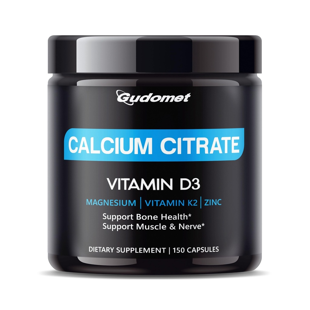 High-Absorption Calcium Citrat mit Vitamin D3 & K2 - unterstützt Knochen, Muskel & Nerve Gesundheit - 150 Kapseln, Made in USA