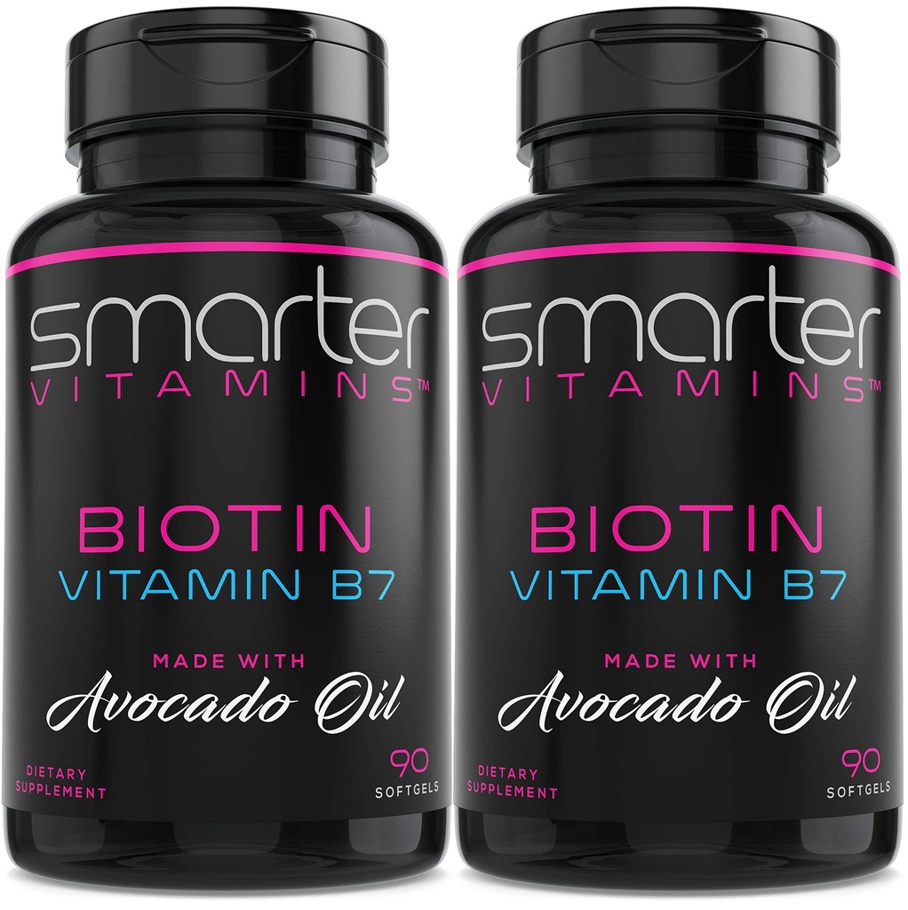 (2 Pack) Smarter Biotin 5000mcg in Avocado Öl, Vitamin B7, Non-GMO, 90 Mini Liquid Softgels, No Soy