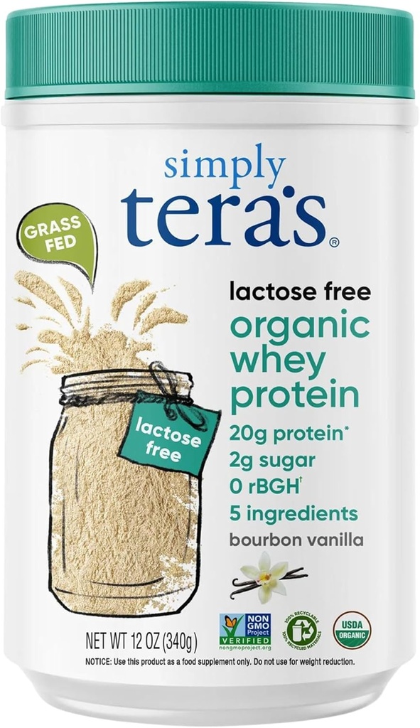 einfach teras Lactose Free Organic Whey Protein Powder - Lactose Free, Vanille, 20g Protein Per Serving, Non-GMO, Gluten-Free, rBGH-Free, Kosher - 12 Oz.