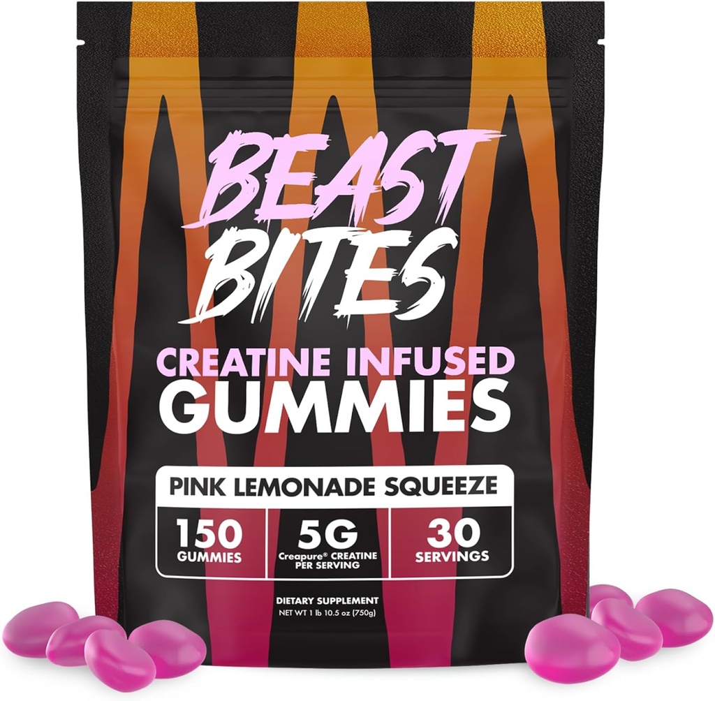 BEAST BITES - Creatine Infused Gummies - 5g Creapure Creatine Monohydrate Per Serving - NSF zertifiziert für Sport - 30 Servietten