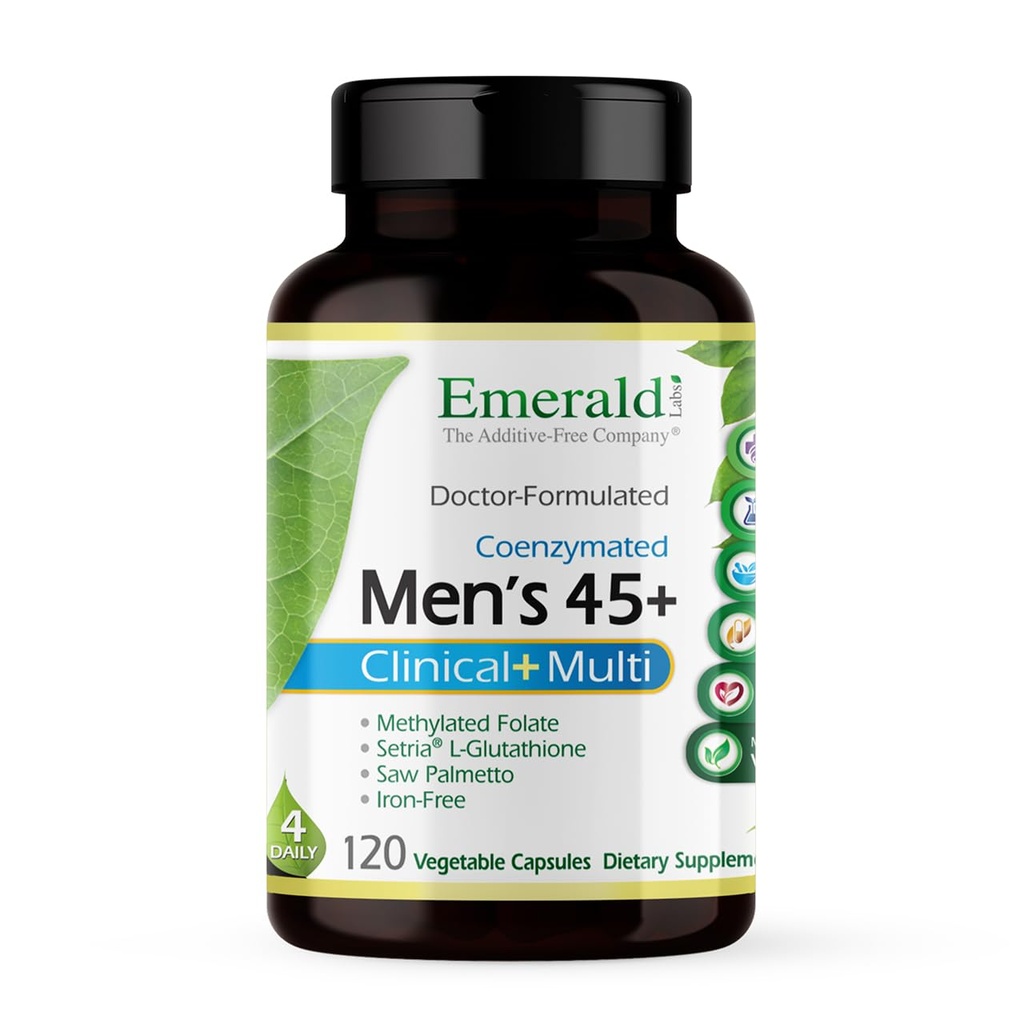 EMERALD LABS Men's 45+ Clinical Multi - Multivitamin for Comprehensive Support, Bone & Heart Health* - Designed for Men 45+ - Glutenfrei & Vegetarisch - 120 Vegetable Capsules (30-Day Supply)