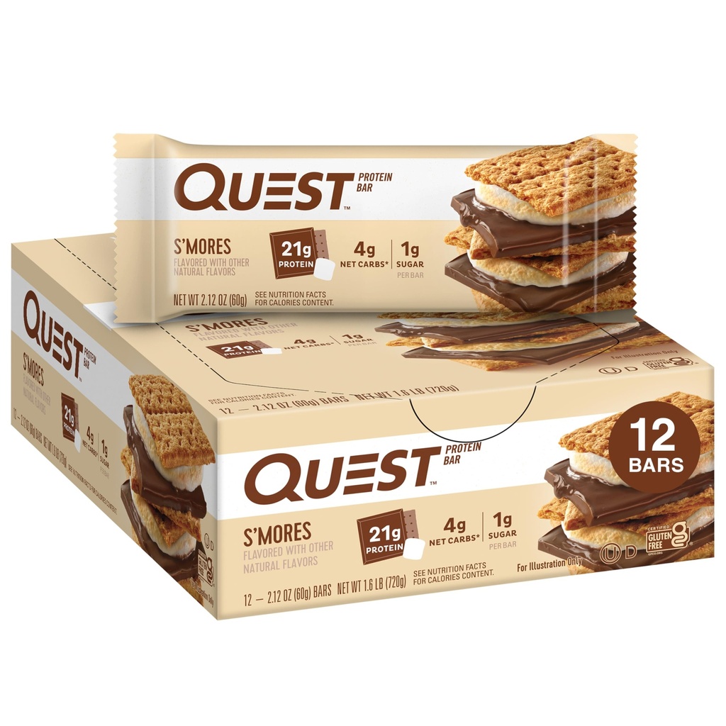 Quest Nutrition S'mores Protein Bars, 21g Protein, 1g Zucker, 4g Net Carb, Glutenfrei, Keto Friendly, 12 Count