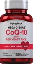 Piping Rock CoQ10 120mg | 100 Kapseln | mit rotem Hefereis und Alpha-Liponsäure | Mega Q-Sorb Coenzym Q10 | Nicht-GVO, glutenfreie Ergänzung