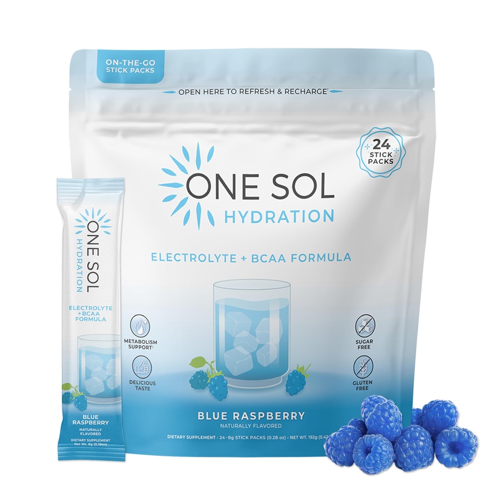 Ein Sol BCAA & Elektrolyt-Pulver für Hydration & Energie, All-Natur-Formel, 100% Vegan, Non-GMO, Gluten Free & Soy-Free, fördert Muskelwachstum & Erholung, Natürliche Blau Himbeer Geschmack