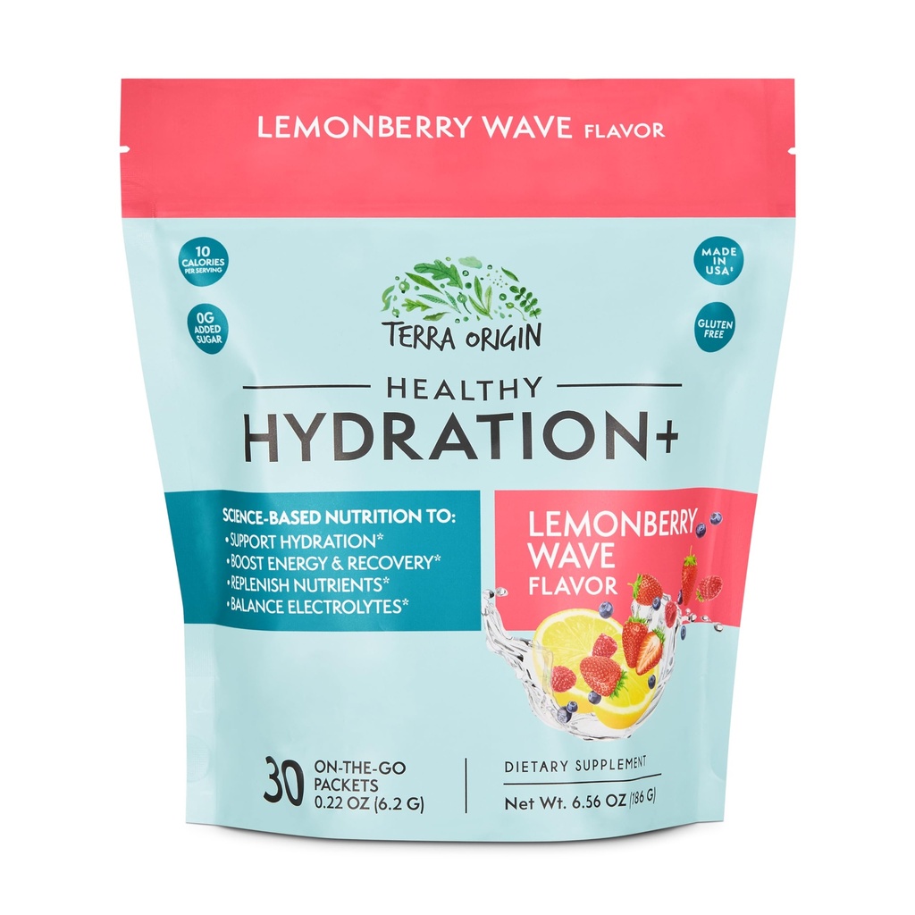 TERRA ORIGIN Gesunde Hydration + Weekend Recovery | 30 Pakete | Zero Sugar Powder Drink for Energy and Recovery | Zitronenbeere Welle