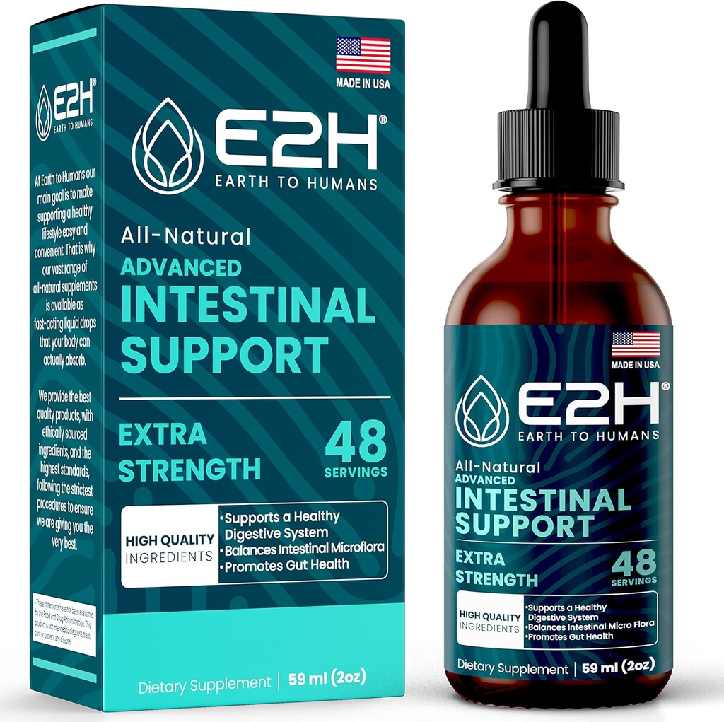 E2H Advanced Intestinal Support - Natural Intestinal Cleanse and Digestive Cleanse Supplement - Wormwood und Black Walnut Extract - Non-GMO, Vegan - 2 Fl Oz