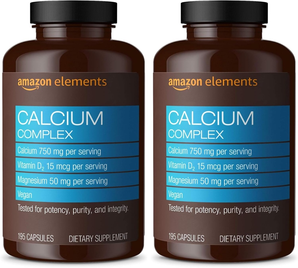 Elemente Kalzium-Komplex mit Vitamin D, 250 mg Kalzium (3 pro Servierung), Vegan, 195 Kapseln (Verpackung Mai Vary), Unterstützt starke Knochen und Immungesundheit (Pack von 2)