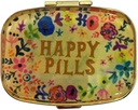 Happy Pills Pill Organizer Cute Metal Pille Case Travel Friendly Portable Compact Pill Box Pille Container Tylenol/Vitamins/Fish Oil/Supplements/Meds/Tablet für Geldbeutel/Pocket