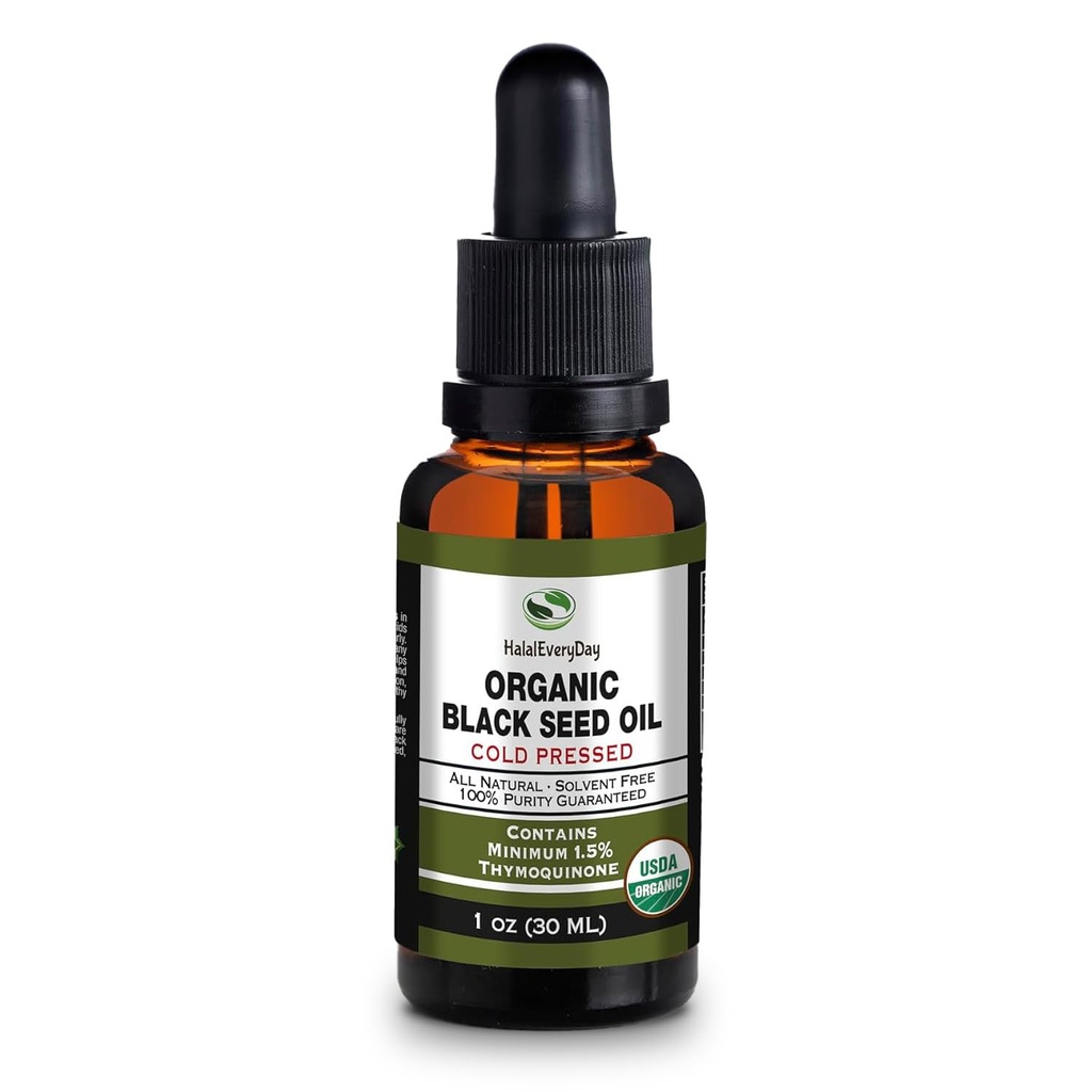 Bio Black Seed Oil - USDA Certified Cold Pressed Glass Bottle Über 1.5% Thymoquinone 3X Stärke Türkisch Schwarz Cumin Nigella Sativa nicht GMO 100% reines Schwarzes Öl (1oz Glas Dropper Bottle)