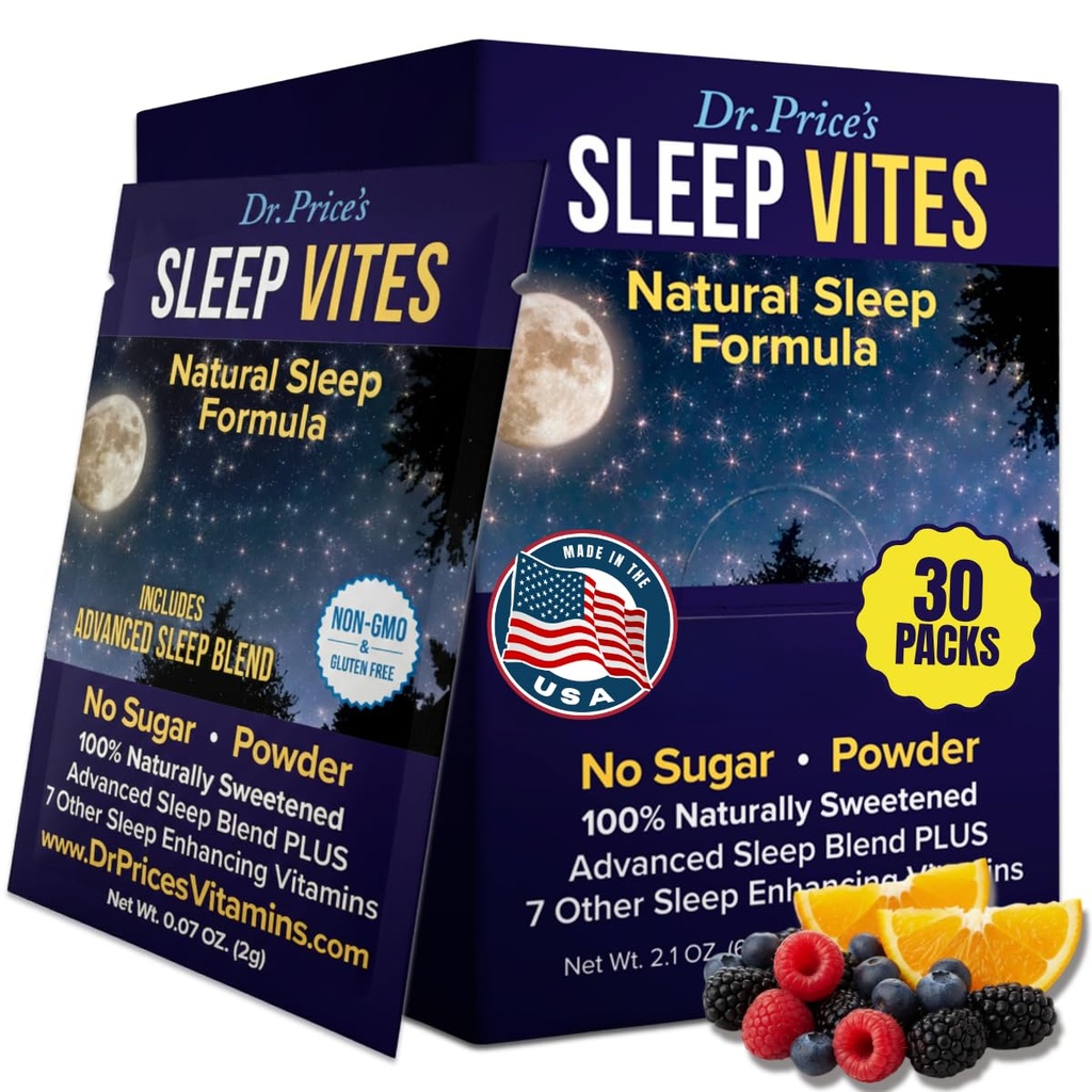 Dr. Price's Vitamins Natural Sleep Aid - Schlafergänzung - Melatonin für Schlaf - 30 Packungen - Schlafhilfen Erwachsene, Tryptophan, Calming Magnesium Powder, Non Drowsy Sleep Support
