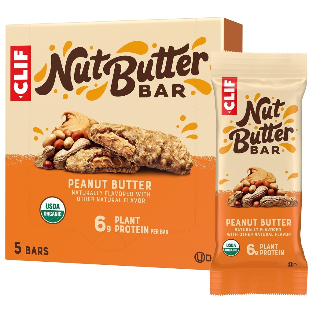 CLIF Nut Butter Bar - Peanut Butter - Energy Snack Bars - Non-GMO - USDA Organic - Plant Based - Low Glycemic - 1.76 oz. 5 Count (Pack of 6)