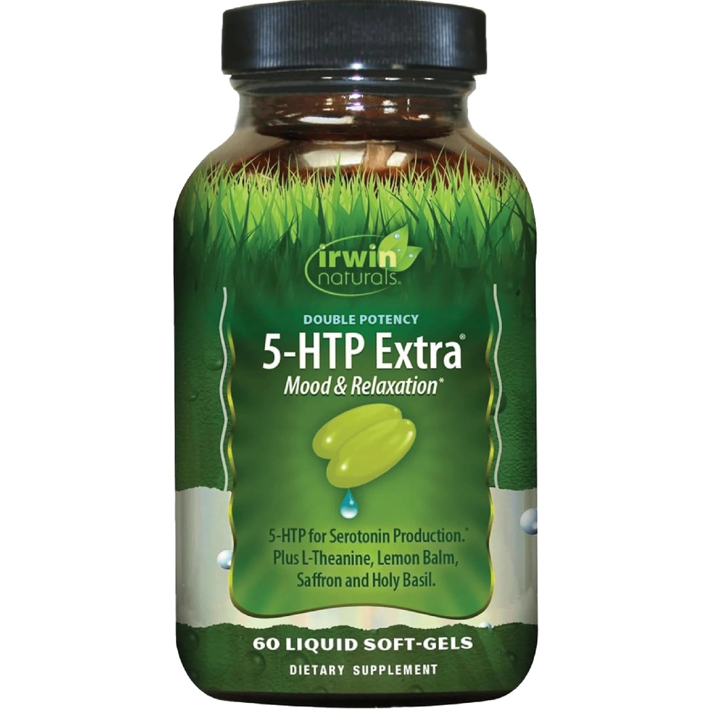 Irwin Naturals Double Potency 5-HTP Extra - 60 Liquid Soft-Gels - für Entspannung & Serotonin Produktion - 30 Servierungen