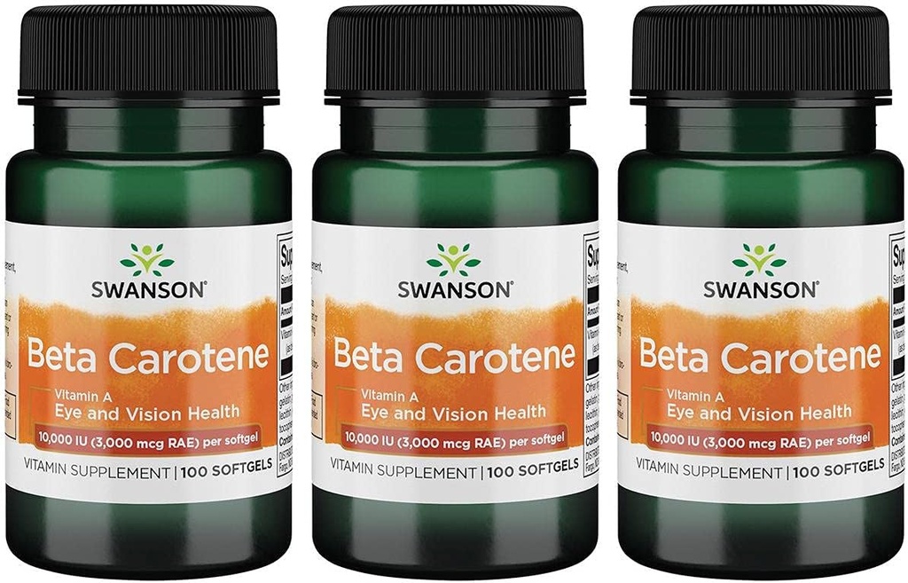 Swanson Beta-Carotene (Vitamin A) Hautauge Immunsystem Gesundheit Antioxidans Unterstützung 10000 Iu (3000 mcg) 100 Sgels (3 Pack)