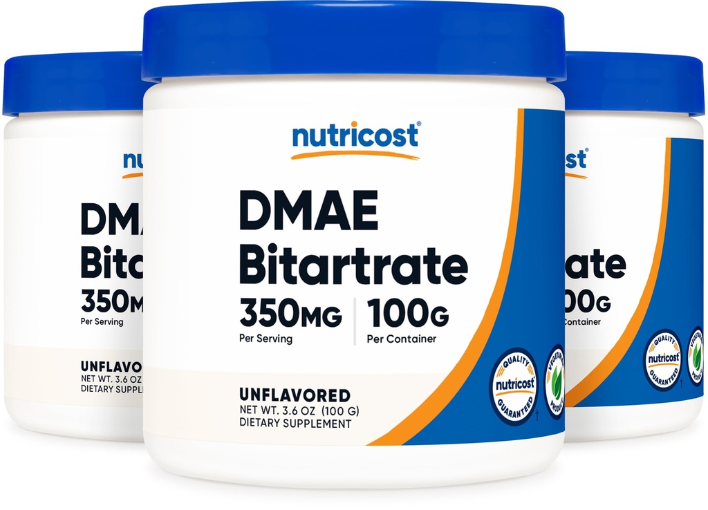 Nutricost Pure DMAE-Bitartrate Pulver 100G (3 Flaschen)