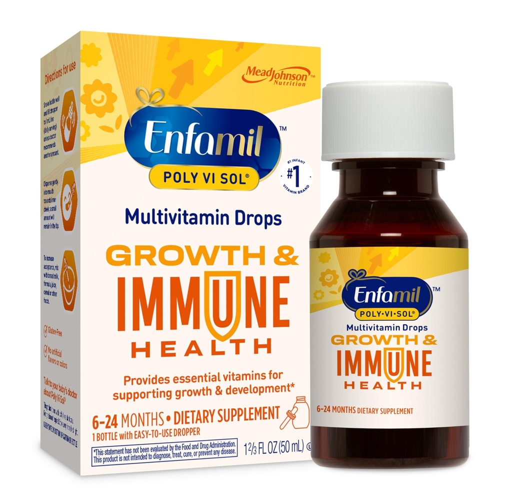 Enfamil Poly-Vi-Sol Liquid Multivitamin Tropfen, unterstützt Wachstum und Immungesundheit*, 50mL Flasche